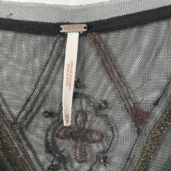 Free People S Black Mesh Tulle Shirt Beaded Embellished Boho Gypsy Tunic Top XS - Picture 3 of 9